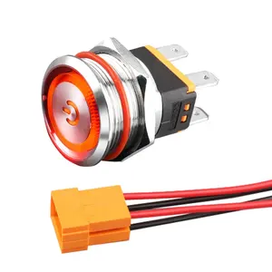 전원 버튼 LED 빛 방수 평면 원형 버튼 3v 6v 12v 24v 110v 220v ip67 22mm 금속 푸시 버튼 스위치