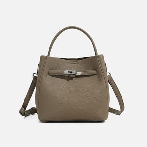 Women's Genuine Leather Tote Bag With Lock Closure Removable Strap Classic Style Daily Use <b>Handbag</b> Beige Color - Product Image 3