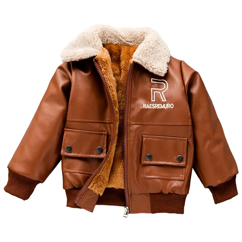 Vêtements pour enfants de haute qualité Veste en cuir PU Trench-coat Doudoune lavable Vestes chaudes d'hiver