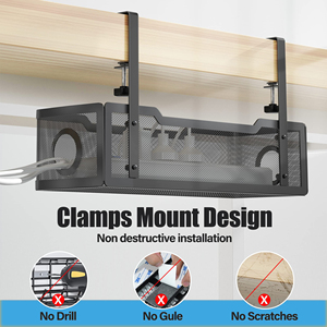 Dưới bàn quản lý cáp khay màu đen không có khay Cáp khoan với kẹp bàn quản lý cáp hộp - Product Image 2