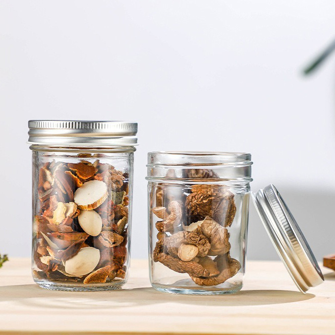 JM OEM Wholesale Custom Condiment Small Mason Food Jar 4oz 8oz 12oz Clear Glass Jar Gallon Bocal En Verre Mason Jar With Lids