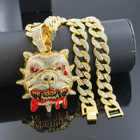 Collar con Colgante de Cabeza de Bulldog con Incrustaciones de Diamantes de Imitación para Hombre, Cadena Cubana de Aleación de Zinc, Color Oro y Plata, Joyería Hip Hop, Accesorios de Moda