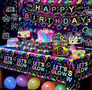 Karanlıkta Parlayan Doğum Günü Partisi Afişleri Folyo Döngüler Garland Lateks Balonlar Garland Kemeri Cupcake Pasta Süsleri Masa Örtüsü Malzemeleri - Product Image 3