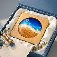 Sous-verre carré de luxe moderne en résine époxy 3D avec incrustation de bambou, set de table isolant, tapis de table à changement de couleur pour mariage et fête