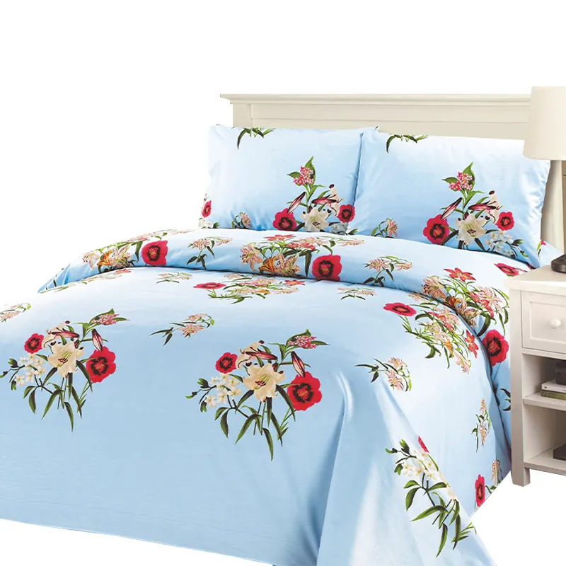 Wholesale Factory Supply 4PCs Microfiber Polyester Plant Floral Pattern Cheap Price Bedding Set