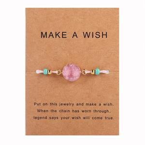 Make a Wish Pulsera de tarjeta de papel tejida de piedra natural colorida Pulseras de hilo rojo de la suerte ajustables Joyería de moda para mujer - Product Image 5