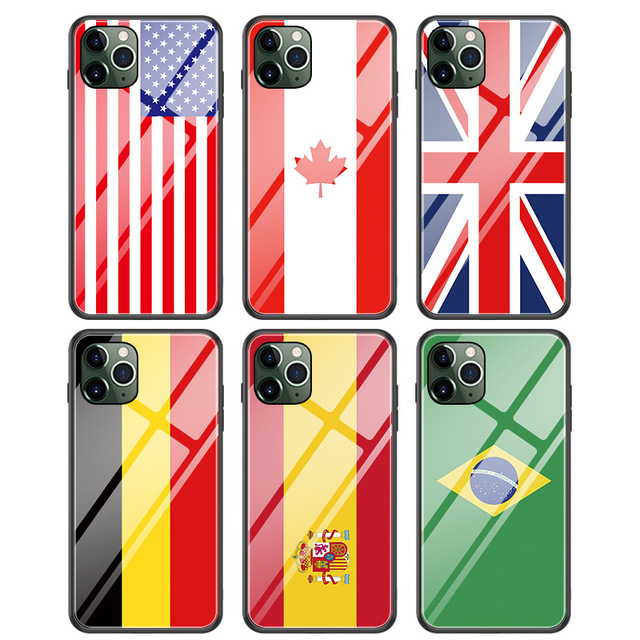 Hot Selling Creative National Flag Design Tempered Glass+TPU Phone Case for iPhone 18promax 15 16 Pro Max