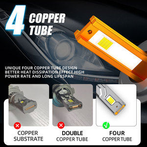 Cuatro tubos de cobre faros de coche H4 H7 H11 9005 9006 alta potencia 400W 50000 lúmenes luz faro Led bombilla para coche - Product Image 5