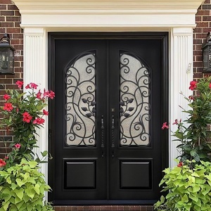 Portes d'entrée en verre pour villa, modernes, sur mesure, en acier forgé, coupe-vent, finition intérieure, pour FoShan - Product Image 2