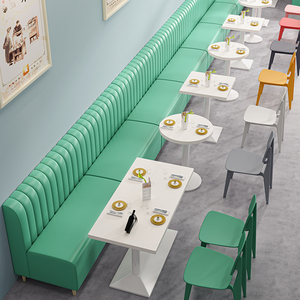 Conjunto de Muebles para Restaurante de Doble Cara, Color Verde, para Uso Comercial, Sofá, Mesa y Sillas para Restaurante de Comida Rápida - Product Image 1