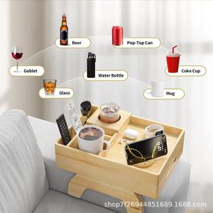 Plateau d'accoudoir de canapé en bois avec tiroir de rangement pour boissons, collations, téléphone portable, table multifonctionnelle pour pouf - Product Image 3