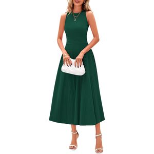 Vestido de punto plisado sin mangas de longitud midi para mujer FOXA, estilo casual, para trabajo o cóctel, color verde, primavera-verano - Product Image 1