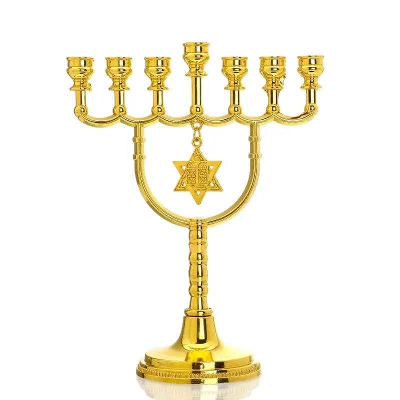 Candle Holder 7 Ramo Banhado A Ouro Estrela de David Decoração Jewish Israel Candle Stand Ornamento