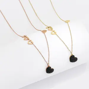 Fashion Latest Design Stainless Steel Black Heart With Little Love Multi-pendant Drop Luxury Necklace Gift For Women