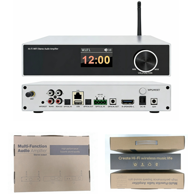 CL-500W PRO Hi-Fi Stereo Amplifier 100W Wireless Audio Amp 2.4G/5G Wi-Fi 5.0 Aluminum Alloy Home Theater Karaoke Power Amplifier
