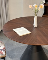 Mesa de Comedor de Madera Maciza de Estilo Moderno Francés de Mediados de Siglo, Combinación de Mesa y Sillas, Mesa de Comedor de Madera de Nogal Negro con Mosaico en Forma de Reloj de Arena