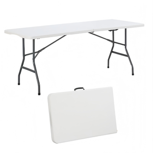 Tavolo Pieghevole <span class=keywords><strong>da</strong></span> <span class=keywords><strong>Esterno</strong></span> per Picnic, Banchetti ed Eventi, 6 Piedi, Bianco, Robusto, con Struttura in Plastica e Ferro, Portatile e Leggero - Product Image 1