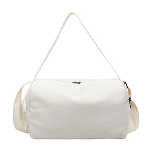 Grand sac de voyage blanc en nylon, cylindrique, pour week-end, sac à bandoulière décontracté, unisexe, léger, portable - Product Image 1