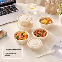 Boîte à lunch ronde jetable biodégradable à base d'amidon de maïs, compatible micro-ondes, avec couvercle anti-fuite, emballage à emporter