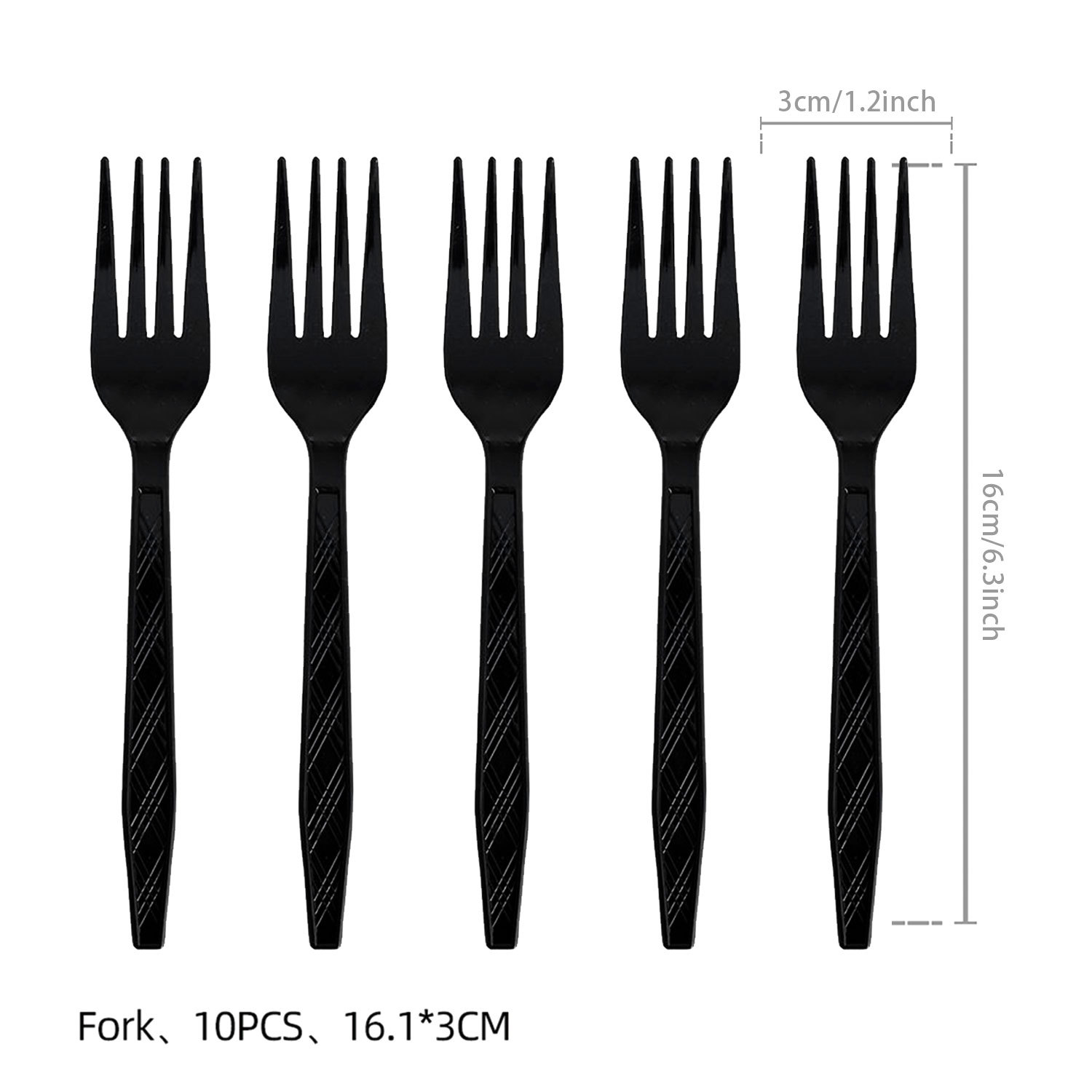 Fourchette en plastique noire-10 pièces