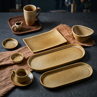 Ensemble d'assiettes en céramique ST Sophisticated Amber Matte Glaze, design minimaliste, bols, pour l'hôtellerie, usage commercial, passe au four