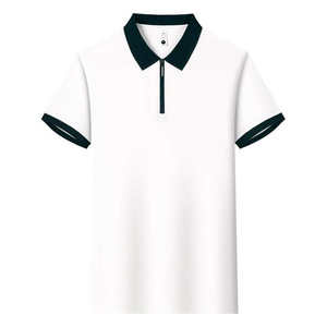 Polo Unisex Blanco con Ribete Azul Marino, Manga Corta, Ropa de Trabajo para Uso Diario, Tela de Poliéster GJ18-188 - Product Image 1