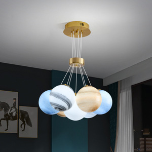 Lustre créatif nordique <span class=keywords><strong>Planet</strong></span>, lumière tricolore, aluminium, luminaire suspendu coloré pour salon - Product Image 2