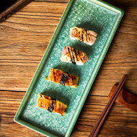 Nampan persegi panjang piring Sushi pesta ramah lingkungan masakan Jepang panci panas piring barbekyu piring Strip keramik