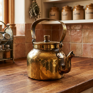 Bouilloire à thé vintage en laiton avec couvercle et poignée en métal - Product Image 4