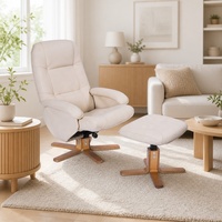 Fauteuil inclinable pivotant en L de style traditionnel, blanc crème, avec ottoman et repose-pieds rembourré, base en contreplaqué pour salon