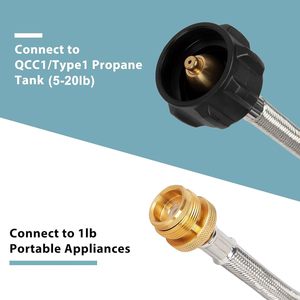 5 chân mịn bề mặt thép không gỉ bện Propane Adapter Hose 1 lb đến 20 LB chuyển đổi cho qcc1 LP Tank 1 lb Propane bếp - Product Image 3