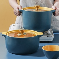 Poêle à soupe avec couvercle en verre, Casserole résistante aux températures élevées, cuiseur à sauce, cuisson en céramique, résistant au flamme, 1 pièce