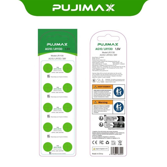 PUJIMAX Original 10Pcs 1.5V AG10 Alkaline Button Cell Battery Pack for Toy Glucose Meter Weighing Scale Digital Camera Battery