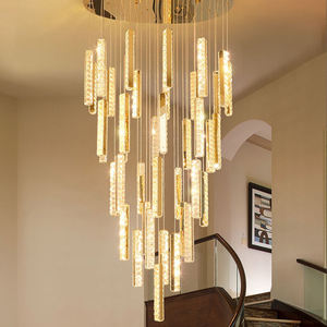 Lampes suspendues modernes pour hall d'entrée, style loft, luminaire pour entrée, duplex, escalier, lustres en cristal doré - Product Image 3