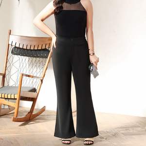 Pantalon évasé taille haute en maille Runqi noir grande taille pour femme, pantalon de printemps OL N8816 épaisseur moyenne - Product Image 2