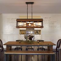 Lustre linéaire rustique en bois et métal avec chaîne réglable pour salle à manger et cuisine