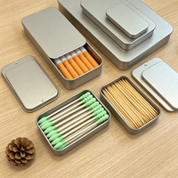 Boîtes en métal avec couvercle coulissant argenté, mini-contenants de rangement pour écouvillons, cure-dents, cigarettes et petits accessoires
