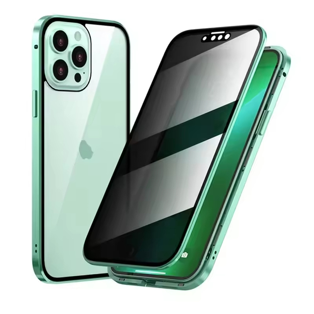 Privacy Phone Case Full Cover Front and Back Magnetic Tempered Glass Privacy Metal Case for iPhone 17 16 15 14 13 12 Pro Max