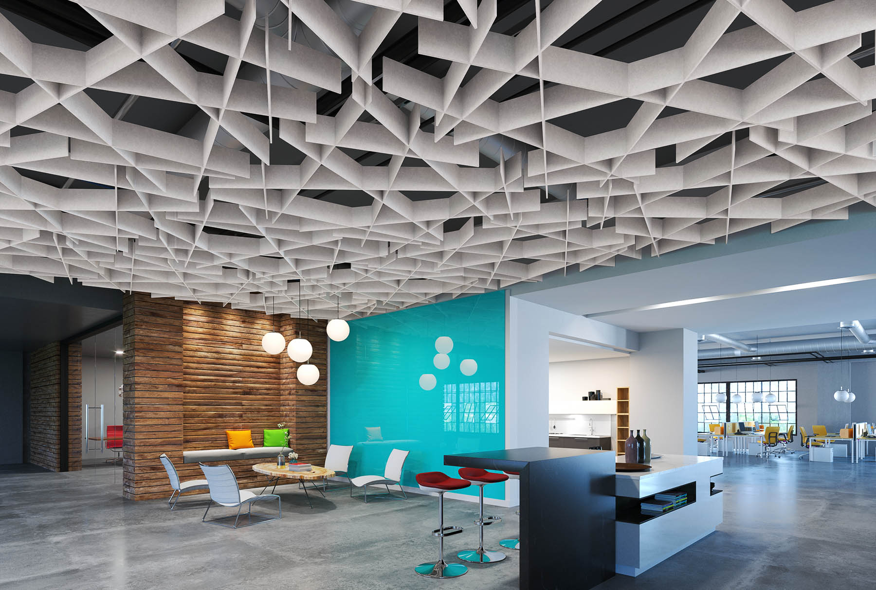 Kingkus Grid Art Acoustic Ceiling Pet Polyester Fiber Acoustic Panel