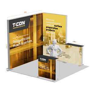 Expositor Modular para Ferias Comerciales con Letrero Superior y Pared Trasera en Forma de L, Diseño Innovador con Gráficos Dorados, Portátil - Product Image 3