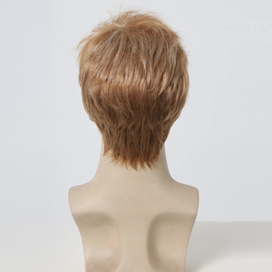 Usine Livraison Rapide Mixte Brun Clair Hommes Perruque <span class=keywords><strong>Courte</strong></span> Droite Perruques Naturelles Blonde Highlight Pixie Cut Cheveux Perruque Synthétique - Product Image 5