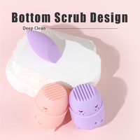 Support en silicone pour éponge de maquillage motif chat mignon avec ventilation respirante, étui de rangement pour éponge de maquillage avec couvercle pour voyage et salle de bain