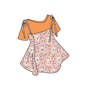 Completo due pezzi per <span class=keywords><strong>bambina</strong></span> con stelle e brillantini, nuovo stile a farfalla, gonna a righe casual con top a maniche corte e fiocco. - Product Image 4