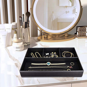 Bandeja Organizadora Multifuncional de Cuero Clásico ZENOS para Joyas y Cosméticos, Capacidad de 6-10L, de Pie para Baño y Escritorio - Product Image 2