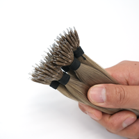 Extensiones de Cabello Humano Liso con Anillo Nano, 12-24 Pulgadas, Doble Trama, Cabello Remy Ruso, Punta Nano, Micro-Link Blanqueado, Trama Individual