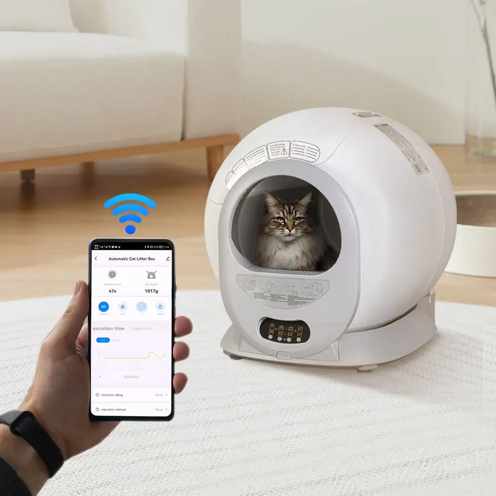 Grande toilette intelligente de luxe pour chat Contrôle par application Wifi Bac à litière automatique autonettoyante Bac à litière automatique pour chat