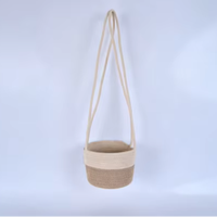 Panier suspendu en corde de coton et jute fait main, panier à plantes tissé bohème, panier de rangement mural pour la maison, la chambre de bébé