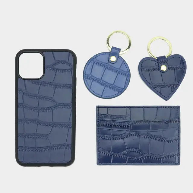 Gift Set Hot Sale Customized Phone Case Matched Keychain Card Holder Genuine Leather Crocodile Pattern Case For iphone