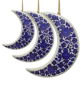 Juego de 3 Luna Creciente, Papel Maché de Cachemira, Juego de Lunas Colgantes para Decoración de Árbol de Navidad de Cachemira, India - Product Image 4