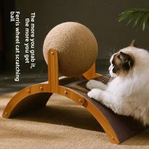 Venta al por mayor interactivo noria <span class=keywords><strong>gato</strong></span> rascador Bola de juguete de madera resistente al desgaste no desprendimiento autoentretenimiento juguete cuerda de sisal - Product Image 1